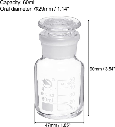PATIKIL 60mL Reagent Media Bottle, 1Pcs Round 3.3 Borosilicate Glass Graduated Storage Bottle with Clear Cap for Chemistry Lab Universities Home, Clear by PATIKIL