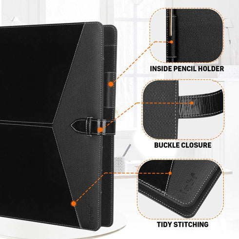 Toplive A4/Letter Size Padfolio, 3 Ring Binder Organizer Business Portfolio Folder for Women, Black