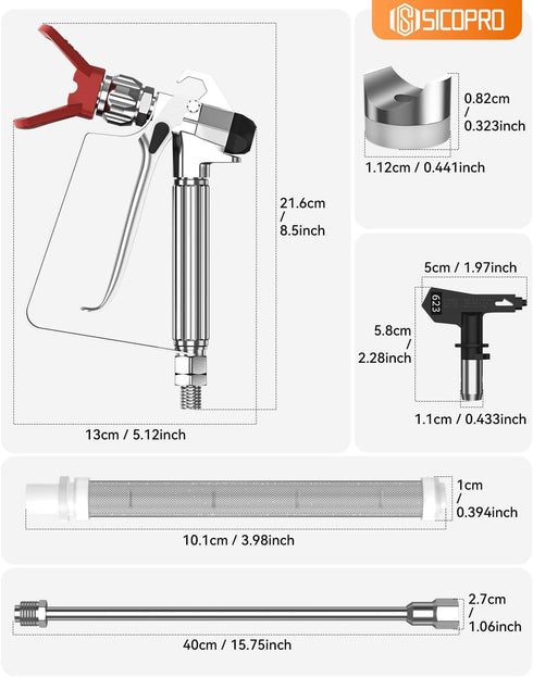 3600 Nozzle Airless Paint Sprayer Gun Kit, PSI High Airless Spray Gun Kit, Airless Paint Sprayer Hose, Extension Pole