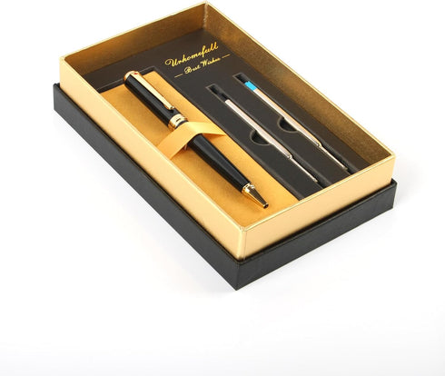 Stunning Ballpoint Pen with 24K Gold Trim, Switzerland Tip Point with Refills, Luxury Ball Point Pen Gift Set for Men Women, Nice Writing Pens for Drawing Chirtmas Black by Urhomefull
