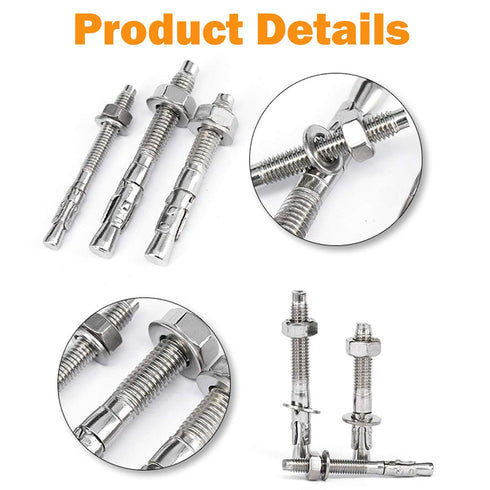 1/4" X 3-1/4" Concrete Anchor, 304 Stainless Wedge Anchor with Anti-Rust Performance, 10pcs Kit