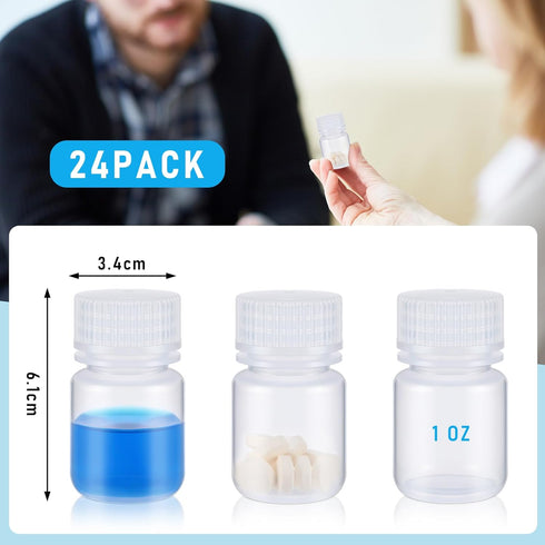 Tatuo 24 Pcs 1 oz Plastic Bottles Polypropylene Reagent Bottle Lab Sample Bottles Wide Mouth Small Empty Bottles Small Liquid Containers for Laboratory Supplies Home Storage, 30 ml