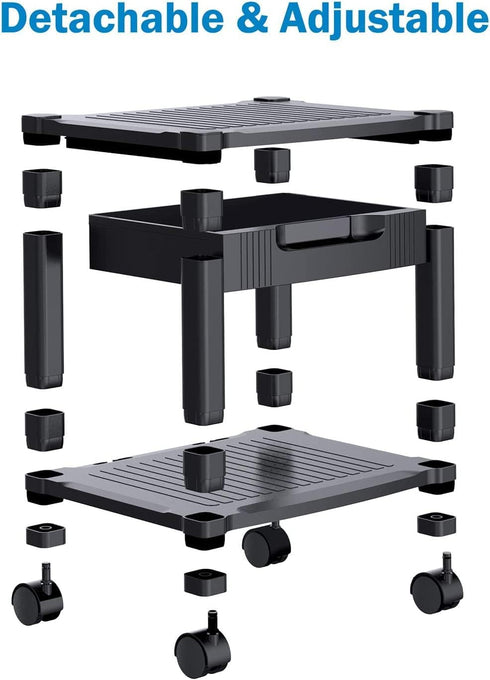 HUANUO Printer Stand with Cable Management, Storage Drawer, Locking Wheels, 14.1-inch Maximum Height Printer Cart