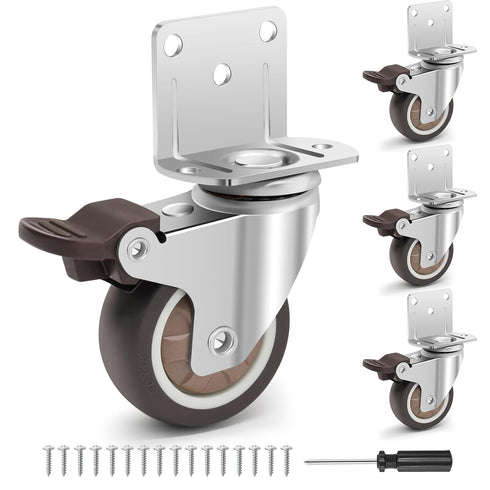 2 Inch Side Mount Casters Set of 4, L-Shaped Silent Rubber Casters