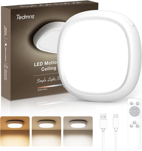 Rechargeable Shower Light for Inside Shower, 12000mAh Motion Sensor Wireless Ceiling Light