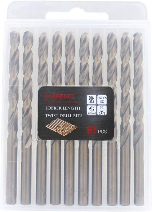 Hymnorq 3/16 Inch M35 Cobalt Steel Twist Drill Bit Set - Extremely Heat Resistant Jobber Length, 10pcs