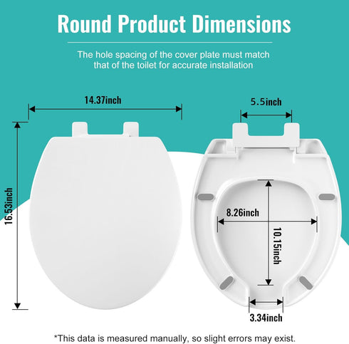 (16.53x14.37) White toilet seat, with soft-close hinges, non-slip pads, made of plastic, durable and easy to clean