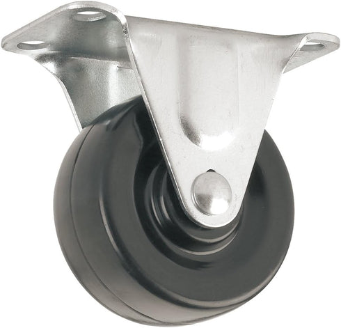 Heavy Duty Rubber Caster Wheel with Rigid Non-Swivel Top Plate - 2-Inch, 125 lb Load Capacity