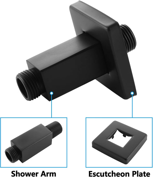 Straight Shower Arm with Flange Ceiling Mount for Fixed Shower Head, 3 Inch Rainfall Extension, Matte Black