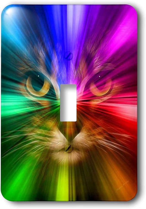 3dRose lsp_18499_1 Domestic Cat Surrounded by a Rainbow of Colors Toggle Switch
