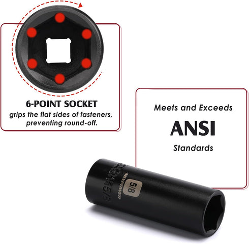 12 3/8-Inch Set, 5/16 1 inch, 6 12 3/8" MIXPOWER Pieces Drive Deep Impact Socket to CR-V, SAE, Point, Deep, Pieces Dr.