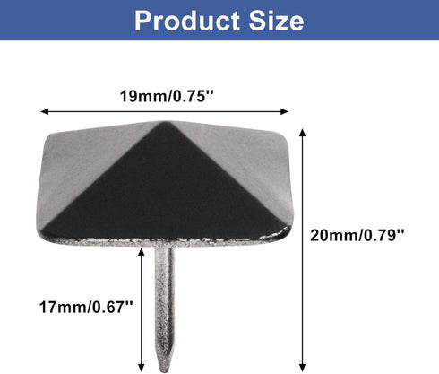 Black Upholstery Tacks 19mmx20mm Square Head Bubble Nails, Decorative Square Nails for House Building Kitchen, 50 Pcs