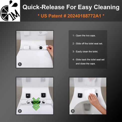 1M (1 Family Toilet Seat, Patented Slow Close & Quick Releasing Technology, Anti-Wiggling, Easy to Install and Clean