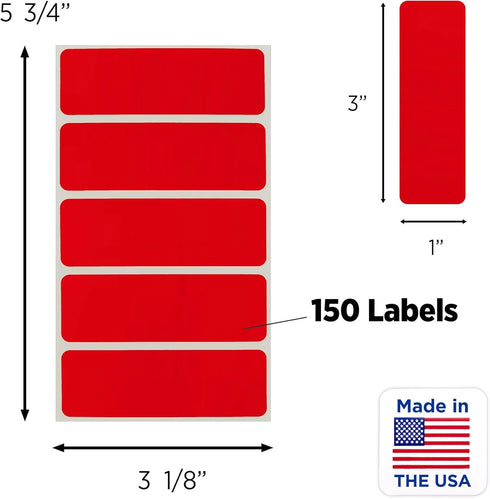 ChromaLabel 1 x 3 Inch Permanent Color Code Rectangle Labels, 150 Stickers per Pack in Red