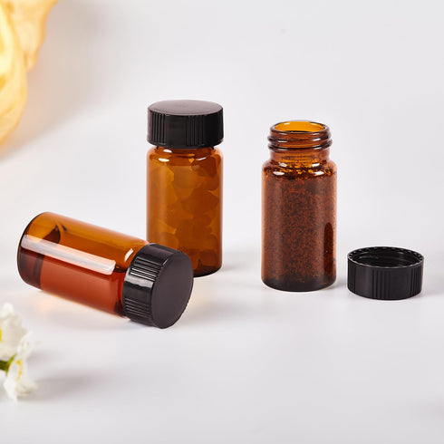 15 PCS 40ML Amber Small Liquid Sample Glass Vials with Screw Caps, Leak-Proof Vial for Lab, Essential Oil