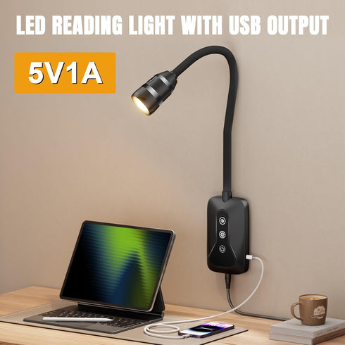 5 Dimmable Wall Mounted LED Reading Light for Bed Headboard - Color & Brightness Levels Book Light with Touch/Wave