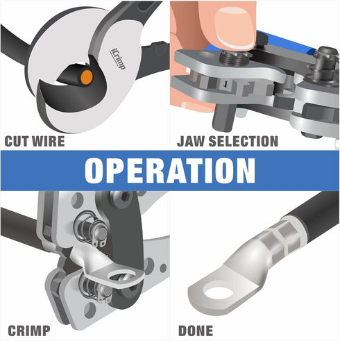 8, 6, 4, 2, 1, 1/0 iCrimp Battery Cable Lug Crimping Tool for AWG Heavy Duty Wire Lugs, Battery Terminal, Copper Lugs