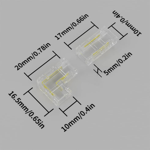 PAUTIX 8mm COB Connector 8pcs L-shaped/Corner, 2pcs Transparent Gapless Connectors for 2-Pin COB LED Strip Lights, Not