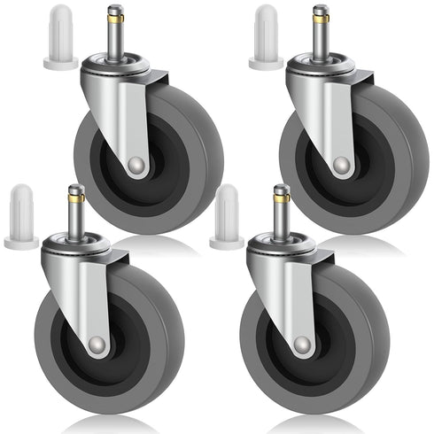 4 Inch Swivel Stem Caster Wheels, 7/16-Inch Stem Diameter Rubber Castors, Heavy