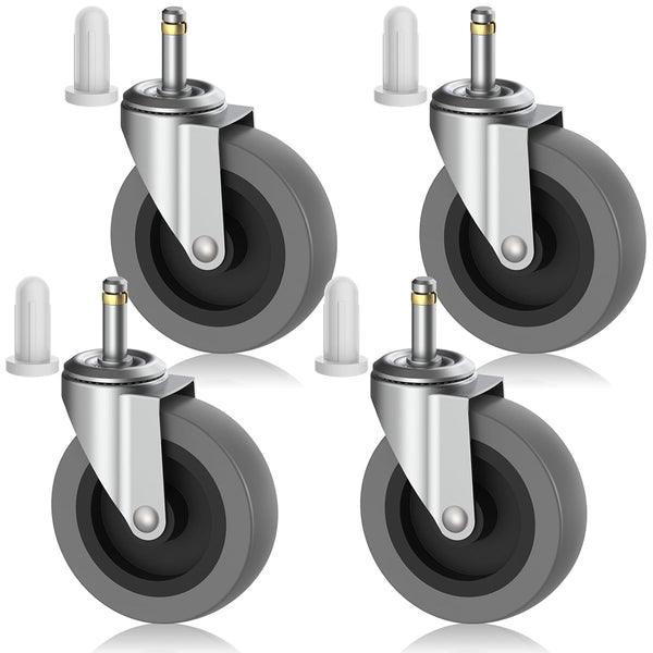 4 Inch Swivel Stem Caster Wheels, 7/16-Inch Stem Diameter Rubber Castors, Heavy
