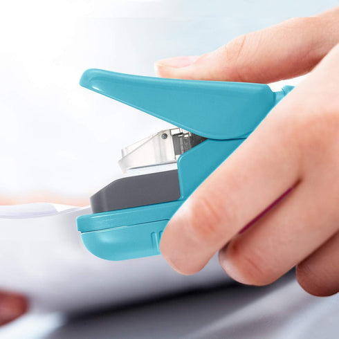 Plus Paper Clinch Compact Staple-Free Stapler in Blue Turquoise for Easy Stapling