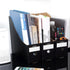 Foldable Desk File Holder Organizer - Sturdy Cardboard Magazine Storage Box with Blank Label Stickers, Matte Black