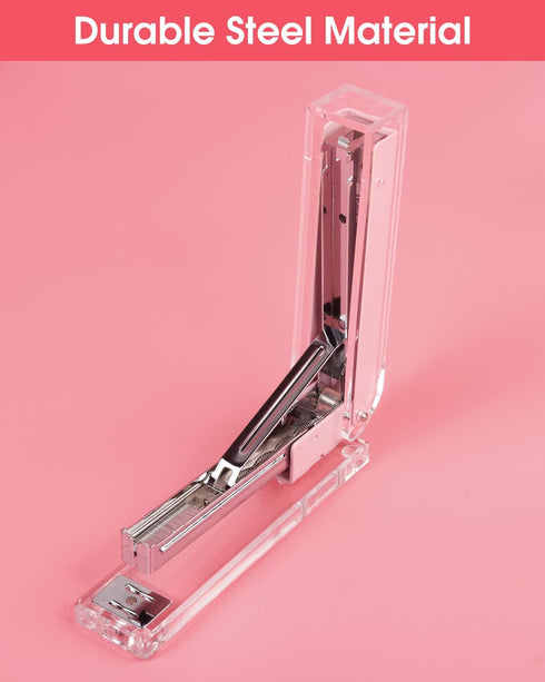 Clear Acrylic Stapler, Elegant Modern Desktop Stapler for Home, Office, or School, Pink