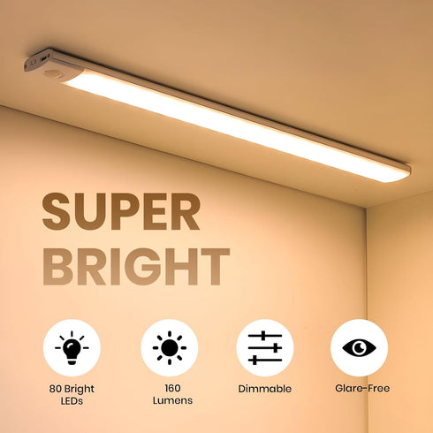 TREZUMA 16 Inch 2 Pack 80 160LM 2200mAh 10100% Dimmable, 3 Closet Under Cabinet Lighting, LED Motion Sensor Lights