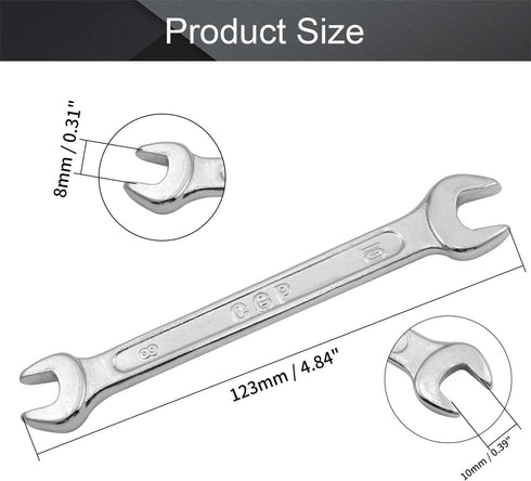 Utoolmart 8mm x 10mm Double Open End Wrench, 123mm Length Metric Wrench, Crowfoot Wrench, 45# Carbon Steel, Chrome Plated by Utoolmart