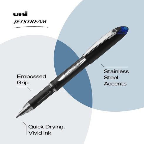 Jetstream Stick Ballpoint Pen, Bold 1 mm, Blue Ink, Black Barrel, 1 Dozen