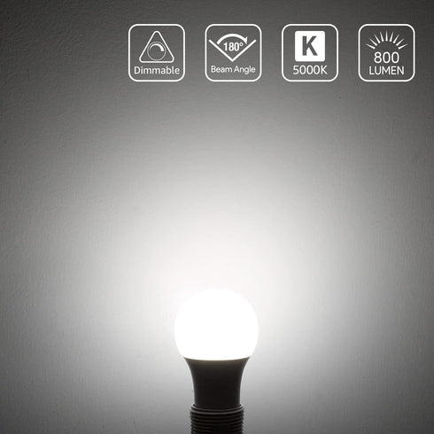 Lepro 6 Pack Dimmable LED Light Bulbs 60 Watt Equivalent, 9.5W 800LM Daylight White 5000K, A19 E26 Standard Base