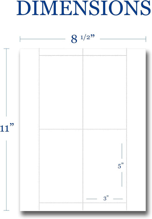 4up 3" 5" 80lb (100 400 Matte White x Index Cards - Heavy Cover Matte Cardstock Perforated - Inkjet & Laser Printer