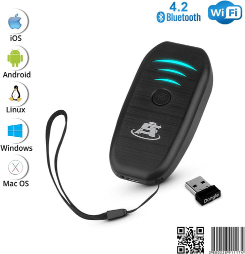 ScanAvenger Portable Mini-Wireless Bluetooth Barcode Scanner - Cordless 1D & 2D Handheld USB QR Scan Gun for Inventory
