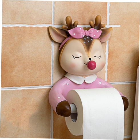 Alipis Bathroom Toilet Paper Holder Wall-Mounted Cute Cartoon Deer Roll Paper Rack Decorative Tissue Storage Rack