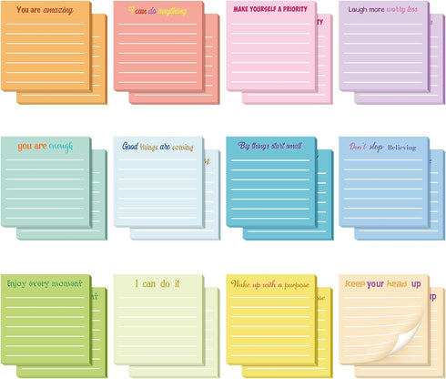 Yinder 24 Pcs Inspirational Sticky Notes with Lines, Cute Motivational Sticky Note Pad Gifts for Coworkers