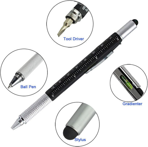 Multi-word 6 in 1 Multi Function Tool Ballpoint Pen with Ballpoint, Ruler, Screwdriver, A Flat Head, Touch-Screen Pen, Levelgauge (2PCS Black) by AIYIBEN