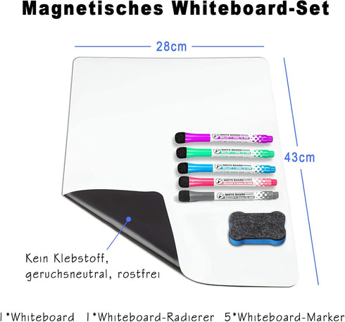 INMORVEN Small White Board - Dry Erase Menu Planner, Magnetic Whiteboard for Fridge with Markers and Eraser