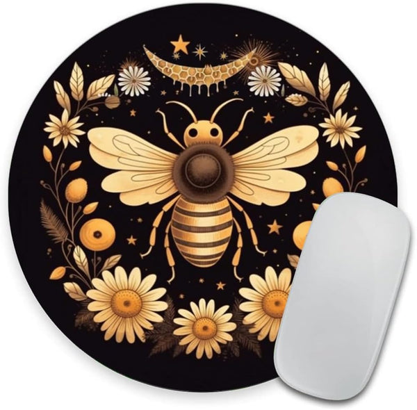 Bees Round Mouse Pad, Customized Mousepad with Non-Slip Rubber Base for Computers and Laptop Office Desk