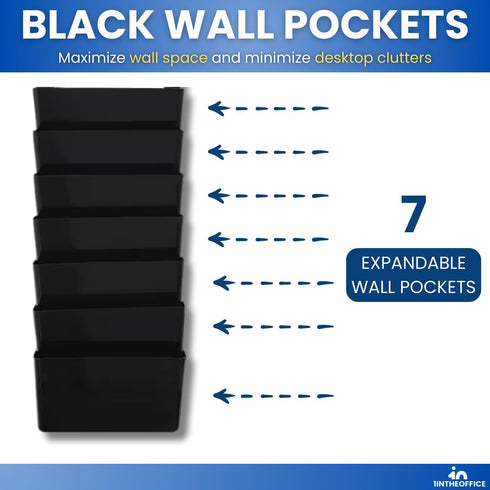Wall File Organizer with Expandable Wall Pockets, 7 Pocket, Letter-Sized, Black