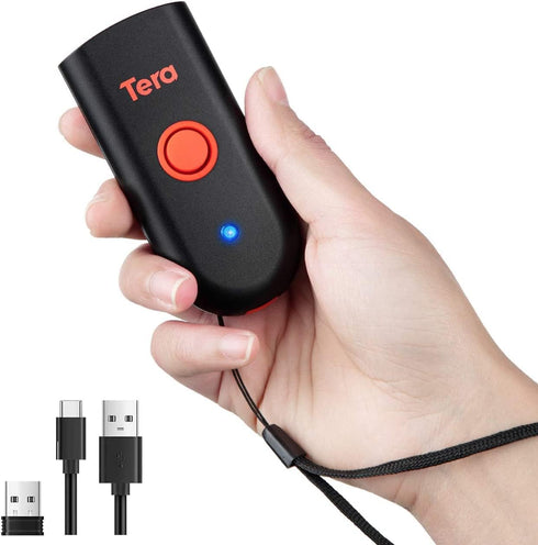 Tera Mini 1D 2D QR Wireless Barcode Scanner, Waterproof Shockproof Pocket Scanner, 3-in-1 BT & USB Reader, 1100D