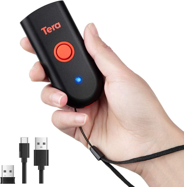 Tera Mini 1D 2D QR Wireless Barcode Scanner, Waterproof Shockproof Pocket Scanner, 3-in-1 BT & USB Reader, 1100D