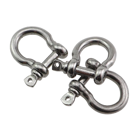 6PCS 4mm Diameter Heavy Duty Silver 304 Stainless Steel Bow Shackles for Marine Fishing Tackle