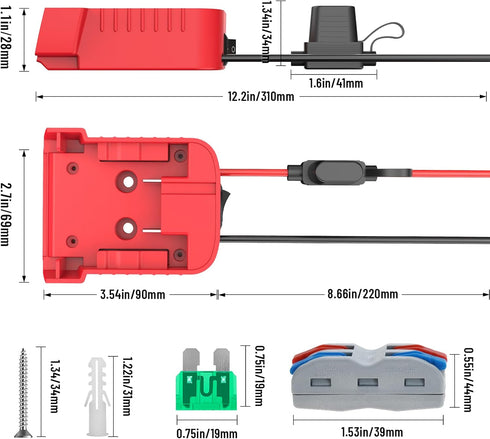 2 Packs Power Wheels Adapter for Milwaukee M18 Battery - DIY RC Car Toys Robotics Battery Converter Kit with Fuse &
