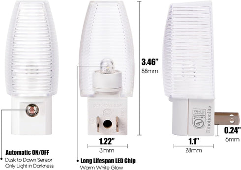 6 Pack Emotionlite Plug in Night Light, Warm White LED Nightlight, Dusk to Dawn Sensor, Kids, Nursery, Bedroom