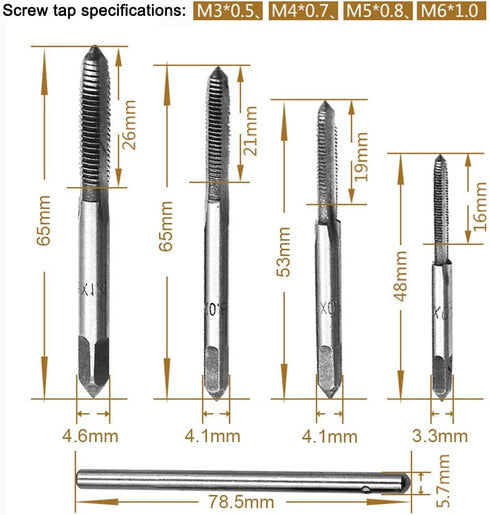 9 Pcs Adjustable T-Handle Ratchet Tap Holder Wrench Set, Metric Tap Drill Set with 4 Pcs Taps