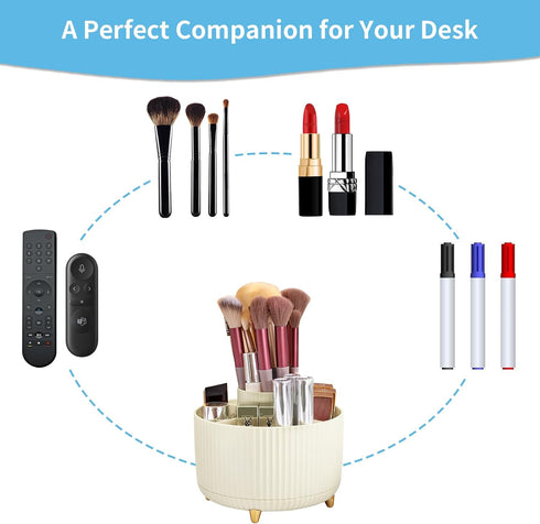 Marbrasse 360-Degree Rotating Desk Organizer, 5 Compartments Pen Holder, Art Supply Storage Box Caddy for Home Office