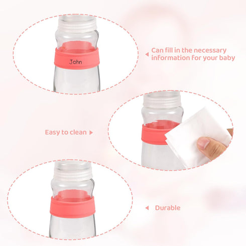 Penitue 8pcs (8 Silicone Baby Bottle Labels, Reusable Personalised Writable Name Bands for Daycare Anti-Slip Bottle