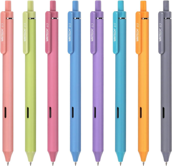 WRITECH Gel Pens Fine Point, Retractable 8ct Vintage Ink Colors, 0.5mm for Smooth Writing, Journaling, Note Taking
