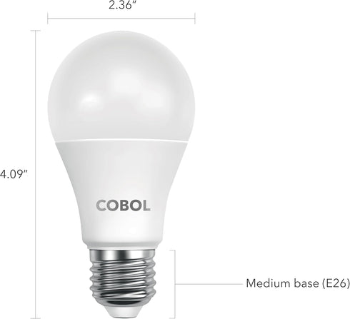 Cobol A19 Bulb/ 60W 9W/ 810 2700K 90+ E26 120V/ Non-dimmable/ 15,000 6-Pack LED Light Equivalent/ Lumens/ Soft White/
