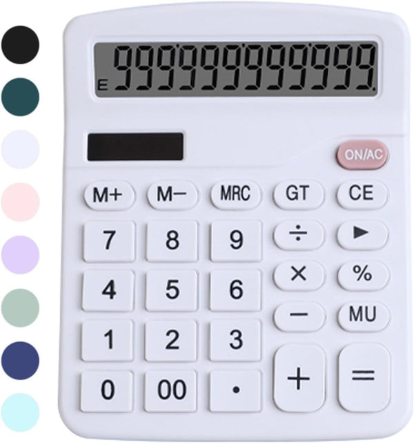 Office Desk Calculator, Cute Basic Calculator for Kids, Dual Power with Big Button Display for Home and School (White)